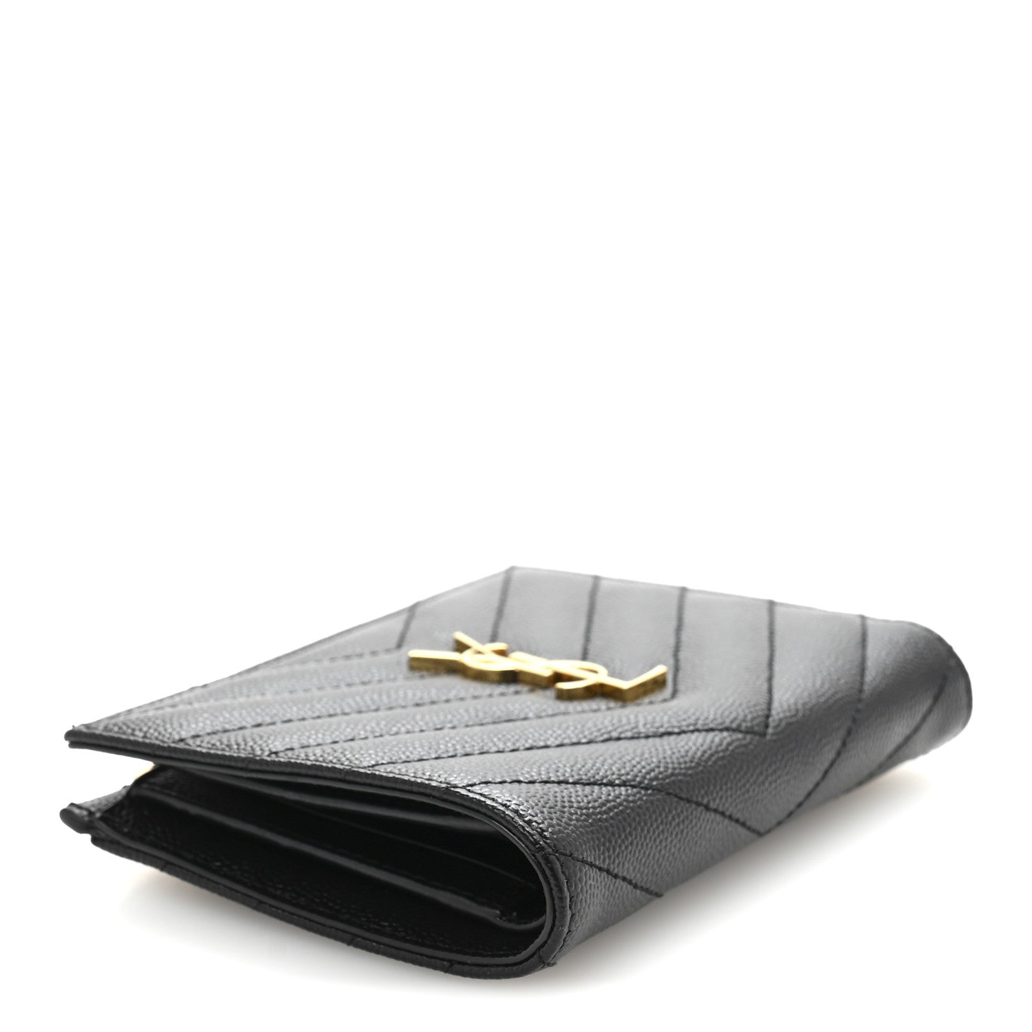 Saint Laurent Grain De Poudre Matelasse Chevron Monogram Zipped Two-Part Wallet Black 4 of 8