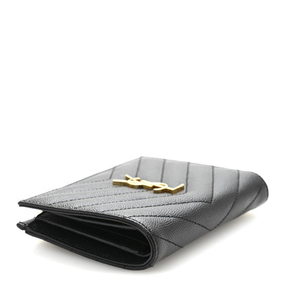 Saint Laurent Grain De Poudre Matelasse Chevron Monogram Zipped Two-Part Wallet Black 4 of 8