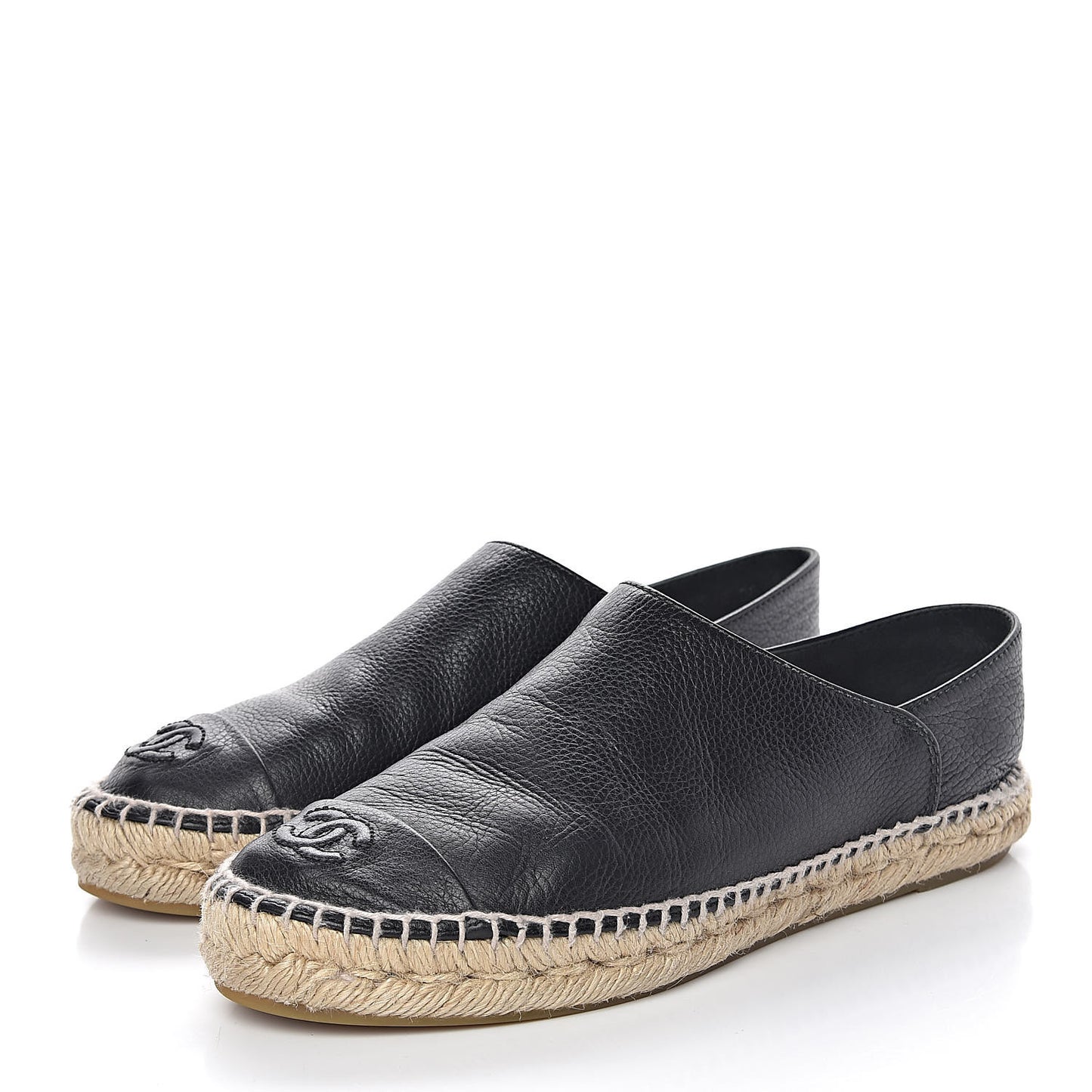 Grained Calfskin CC Espadrilles 38 Black