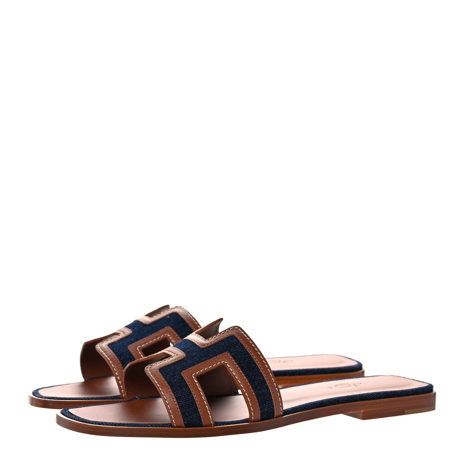 Hermes Calfskin Denim Oran Sandals 40 Bleu Brut Gold 3 of 8