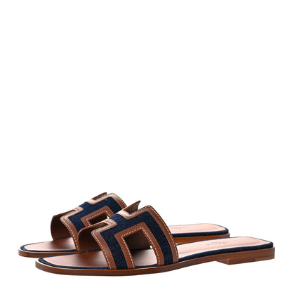 Hermes Calfskin Denim Oran Sandals 40 Bleu Brut Gold 3 of 8