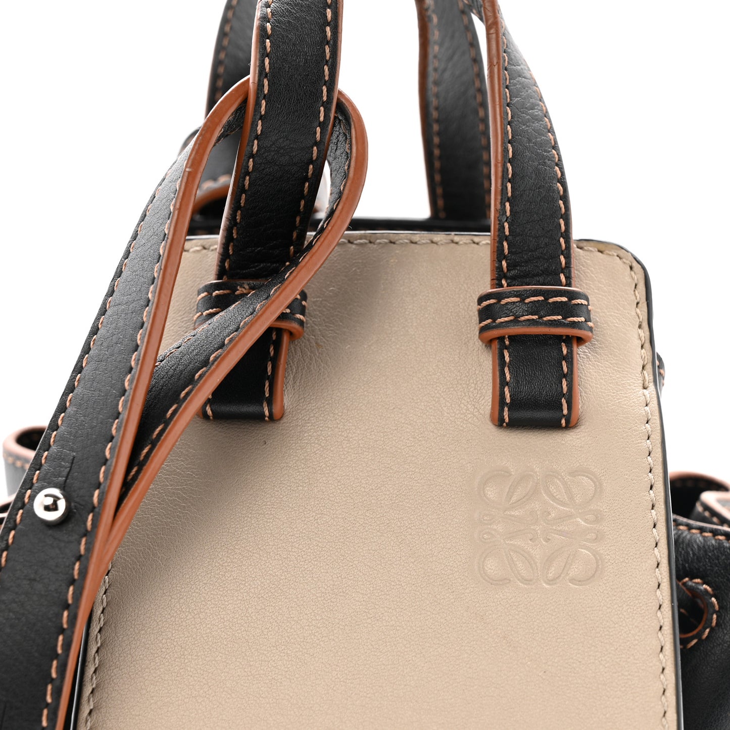 Calfskin Linen Mini Hammock Shoulder Bag Light Oat Black