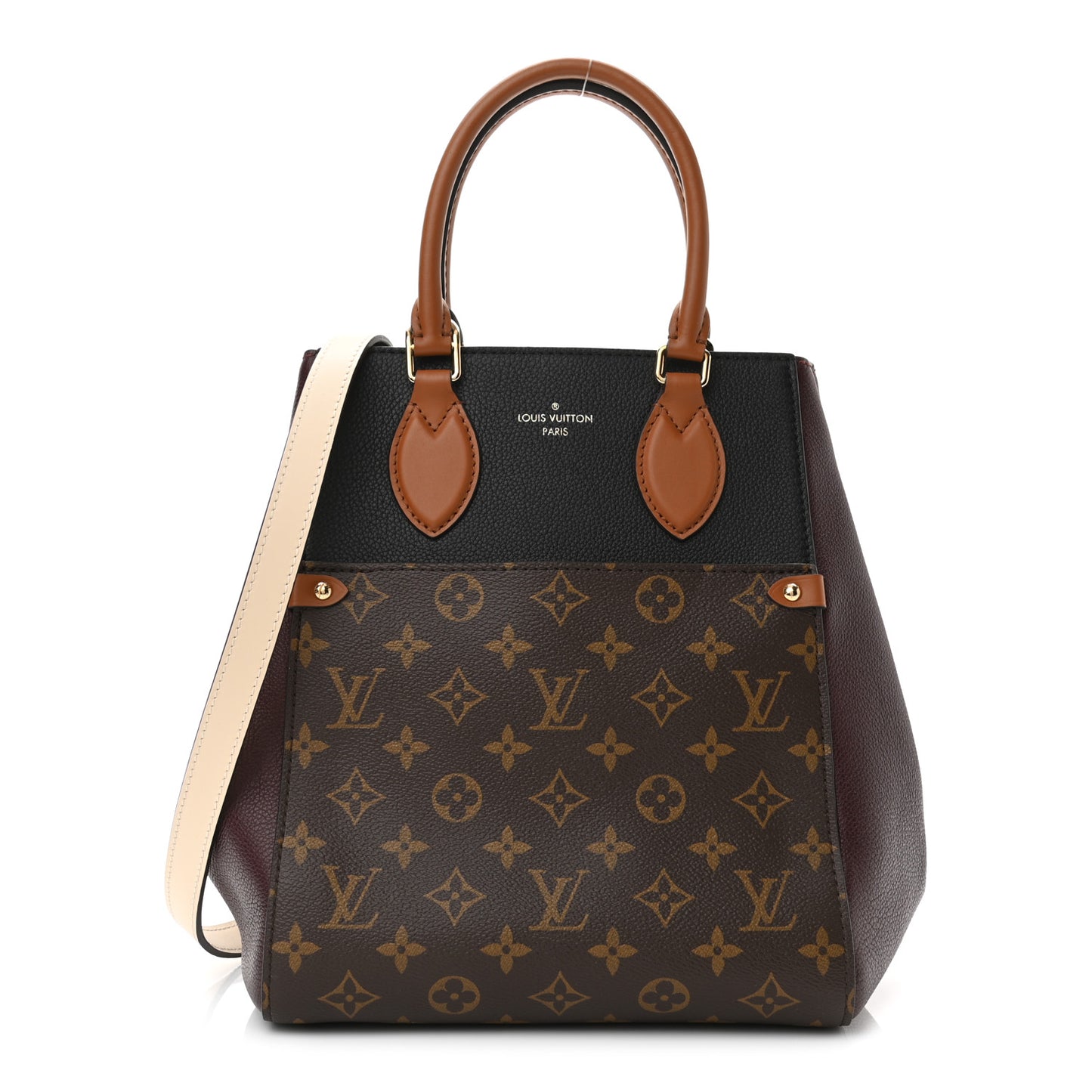 Calfskin Monogram Fold Tote MM Black Wine Cream