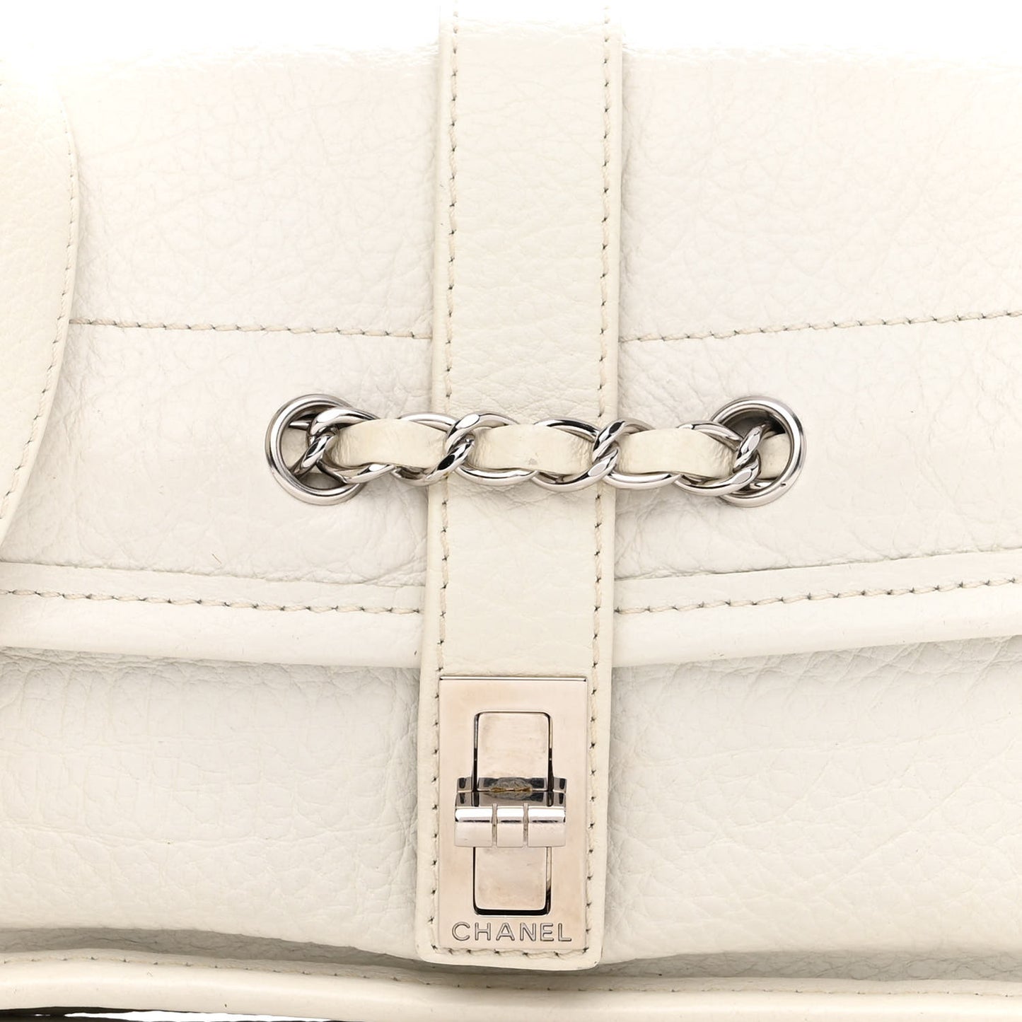 Calfskin Mademoiselle Flap Shoulder Bag White