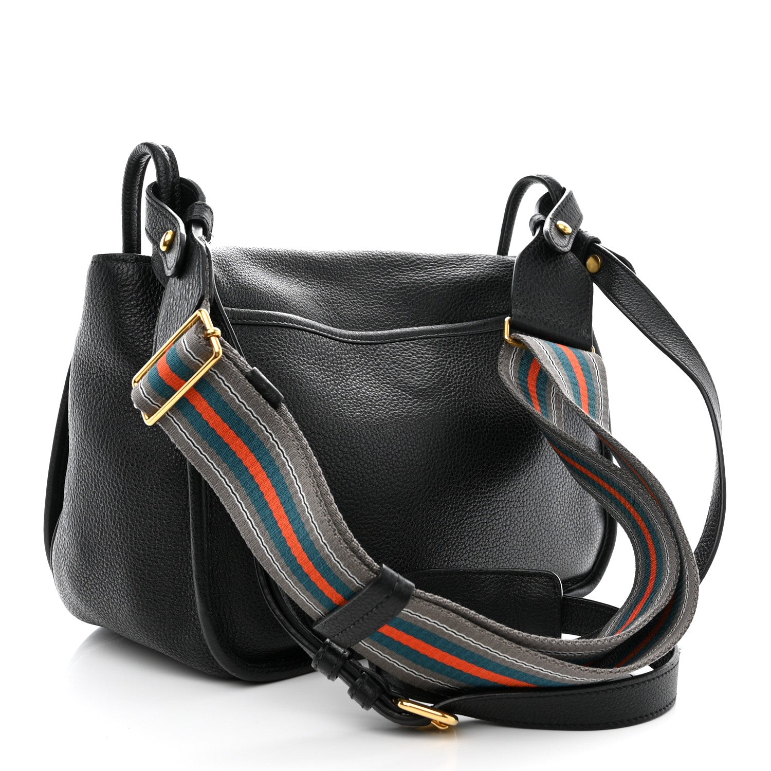 Prada Vitello Daino Embossed Logo Flap Shoulder Bag Black 1473367