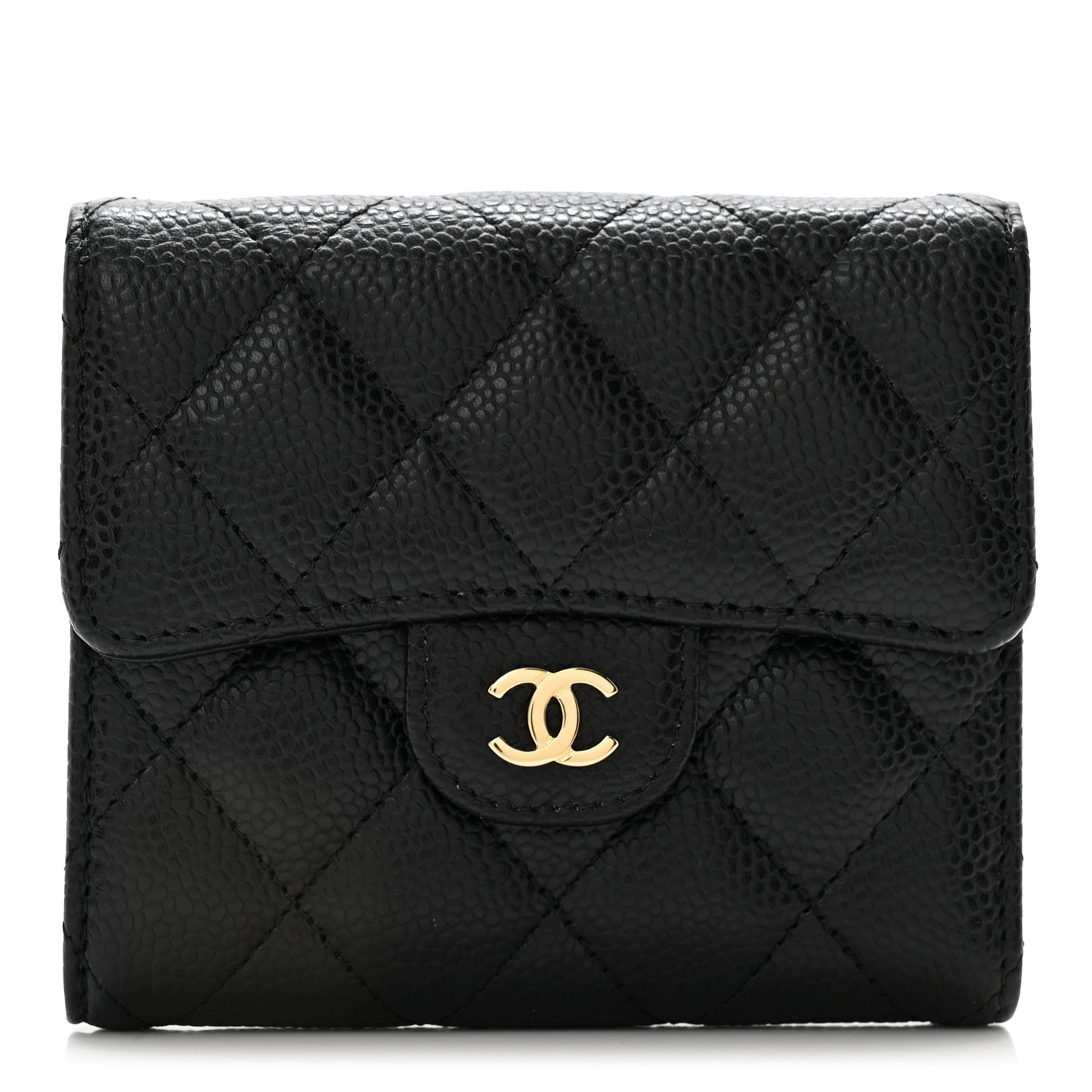 Caviar Quilted Compact Flap Wallet Black