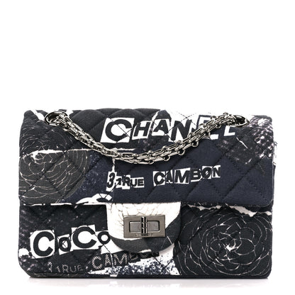 Chanel Jersey Quilted Camellia 2.55 Reissue Mini Flap Black White 1 of 12