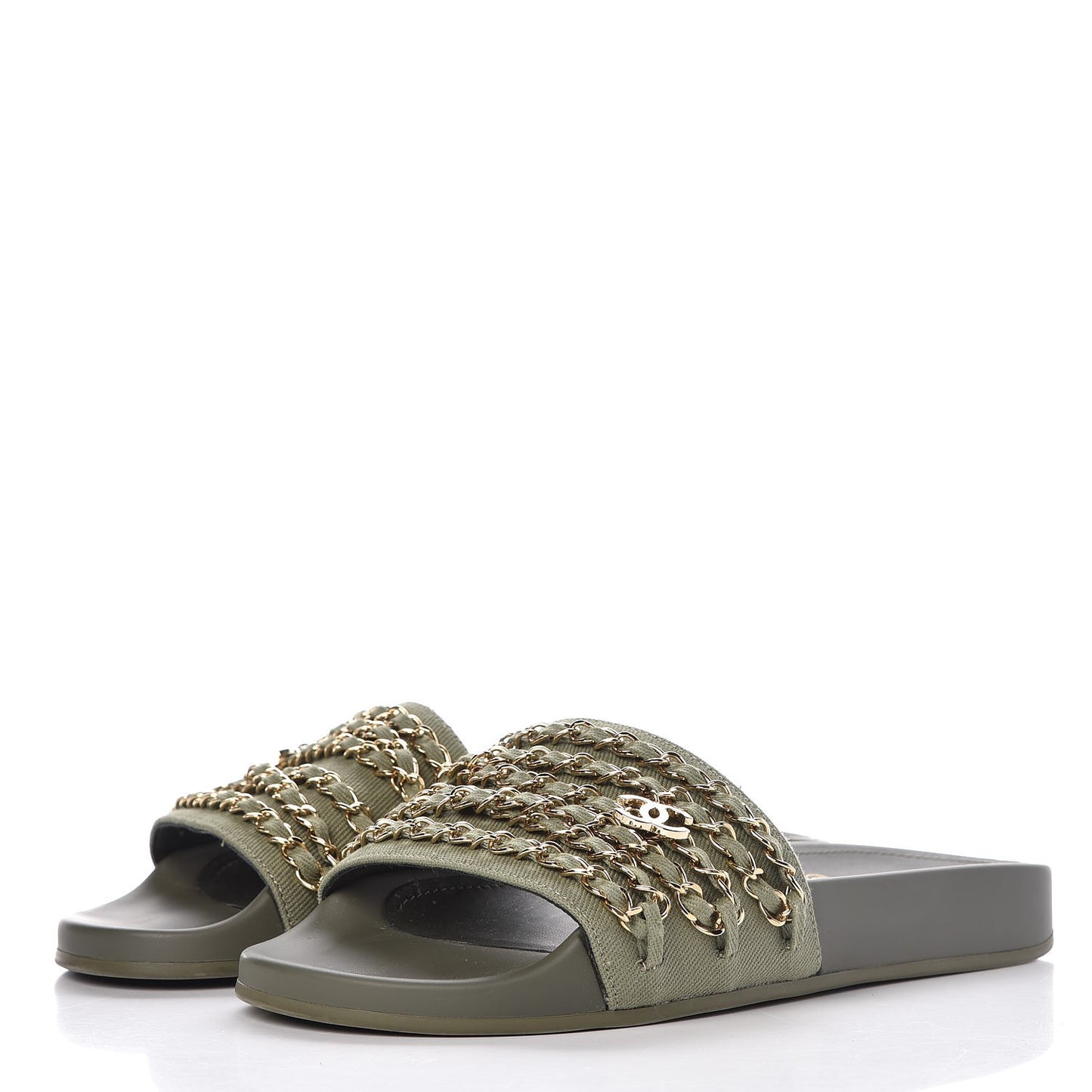 Canvas Chain Flat Sandals 38 Khaki