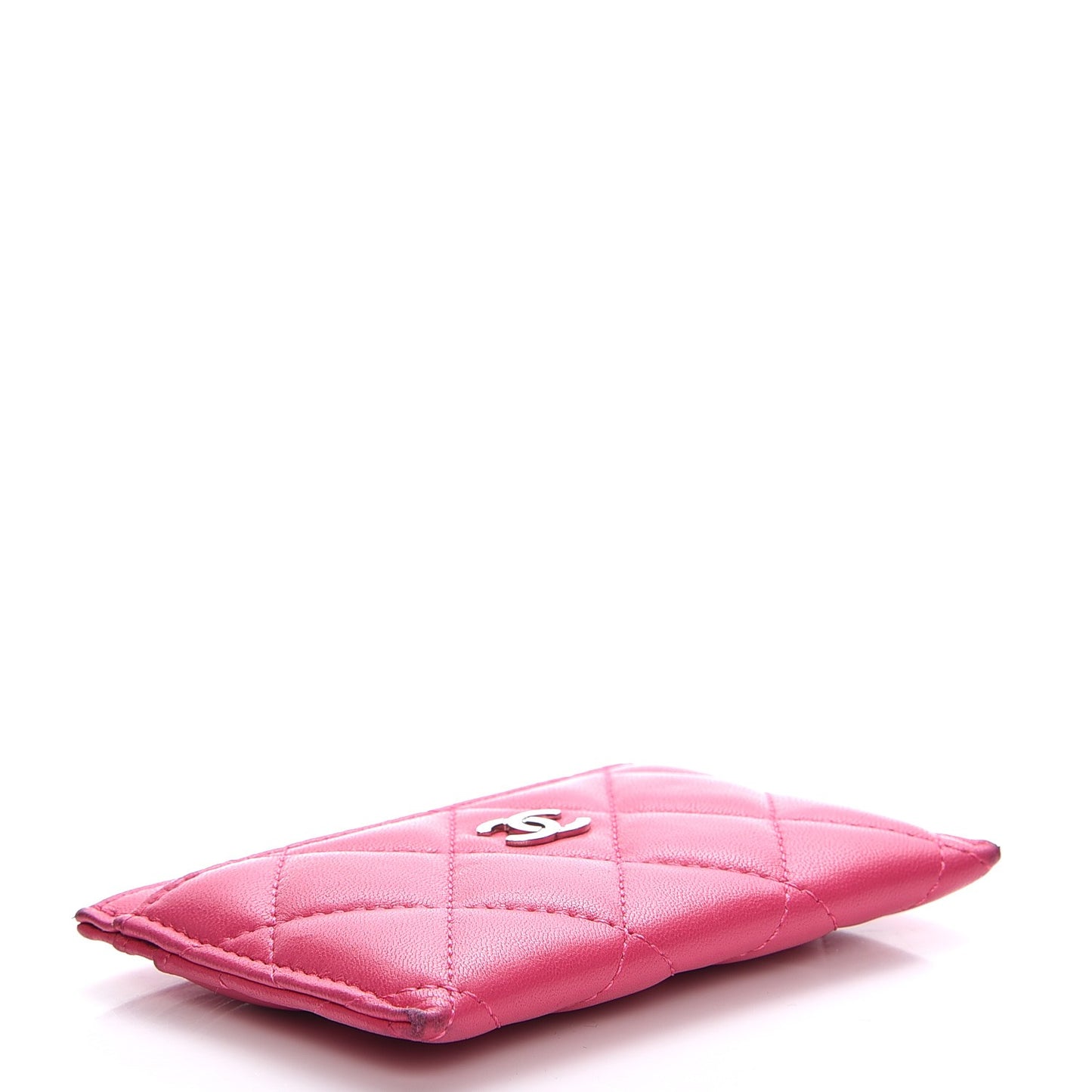 Lambskin Quilted Card Holder Fuchsia