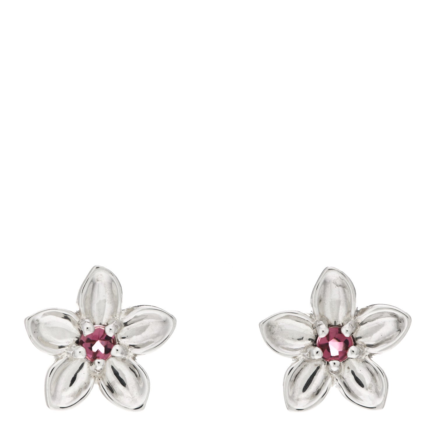 Tiffany Sterling Silver Pink Tourmaline Flower Stud Earrings 1 of 4