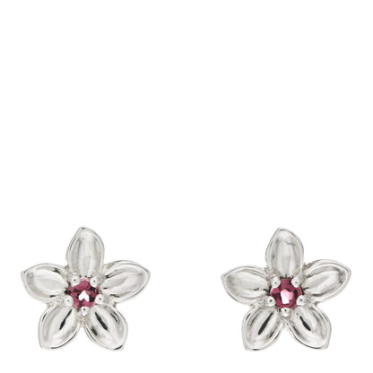 Tiffany Sterling Silver Pink Tourmaline Flower Stud Earrings 1 of 4