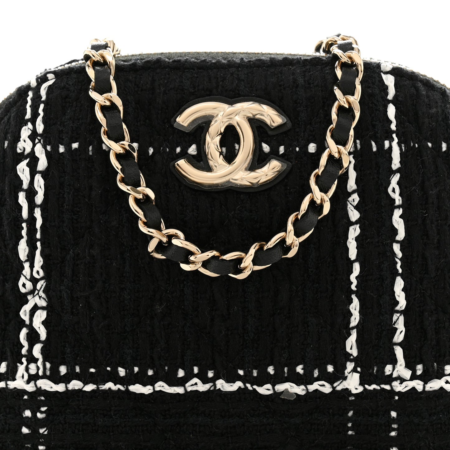 Tweed Quilted Mini Clutch With Chain  Black White