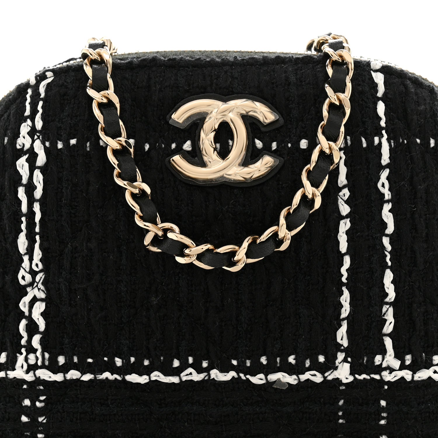 Chanel Tweed Quilted Mini Clutch With Chain  Black White 8 of 10