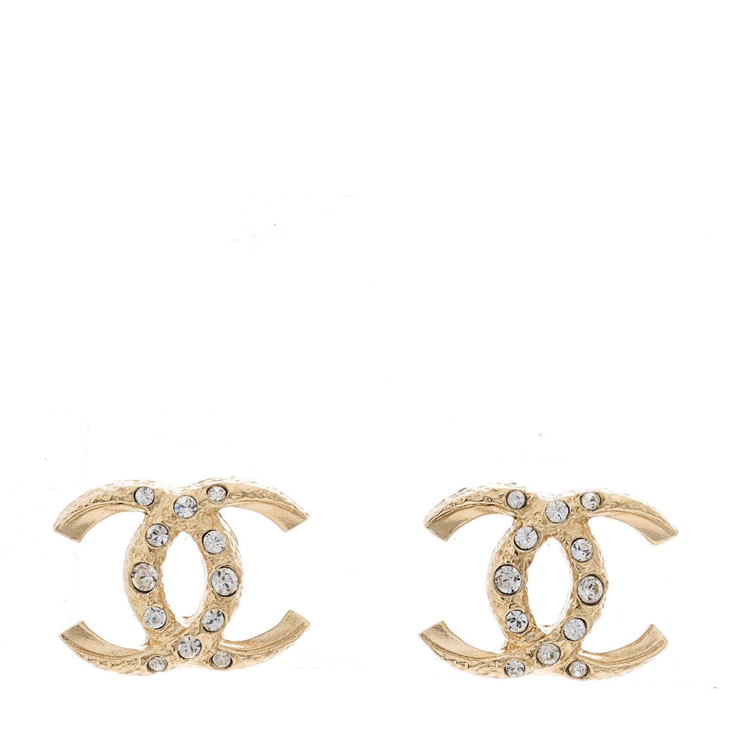 Chanel Crystal Textured CC Earrings Gold 1 of 5