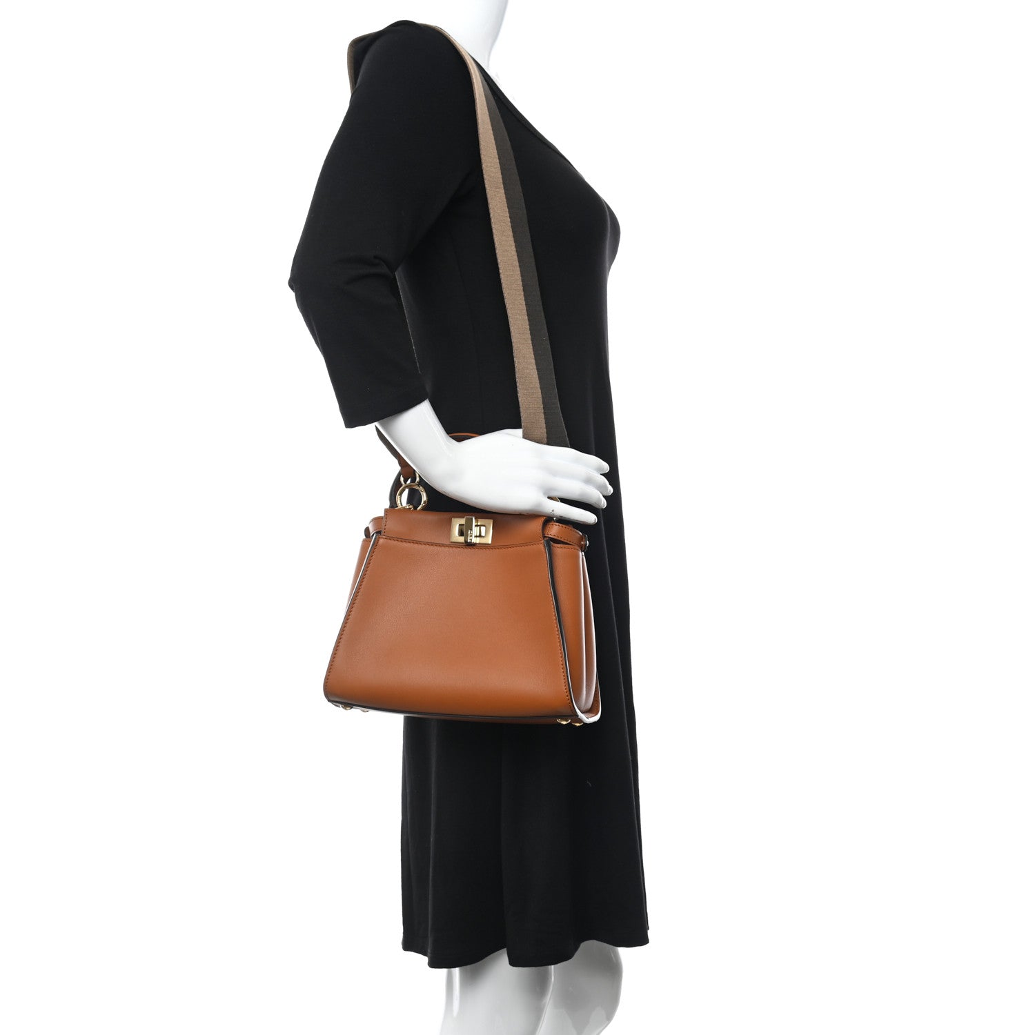 Fendi Vitello Seta Canvas FF Embroidered Mini Peekaboo Iconic Satchel Brandy Amazzonia 2 of 11