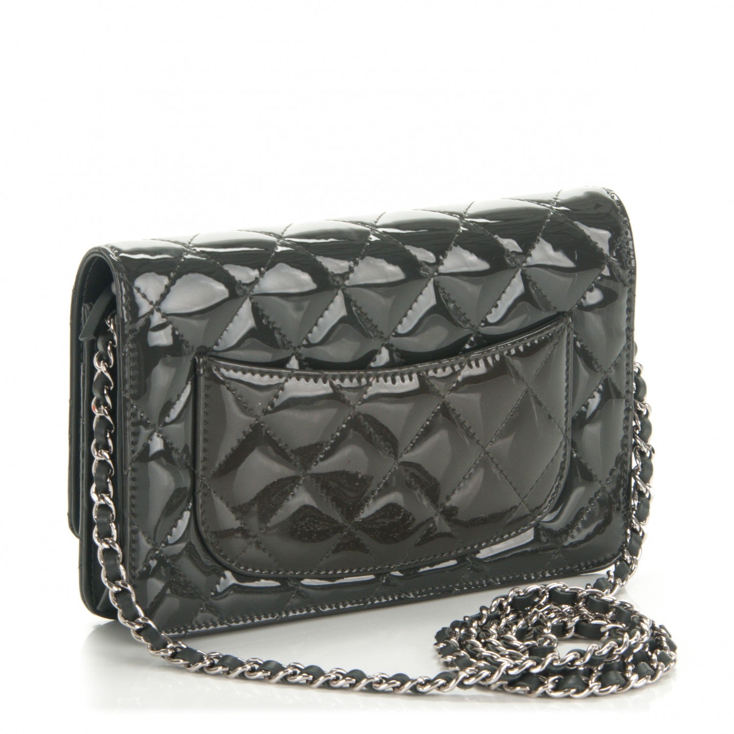 Chanel Patent Quilted Wallet On Chain WOC Dark Grey 3 of 8