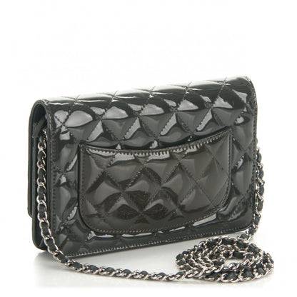 Chanel Patent Quilted Wallet On Chain WOC Dark Grey 3 of 8
