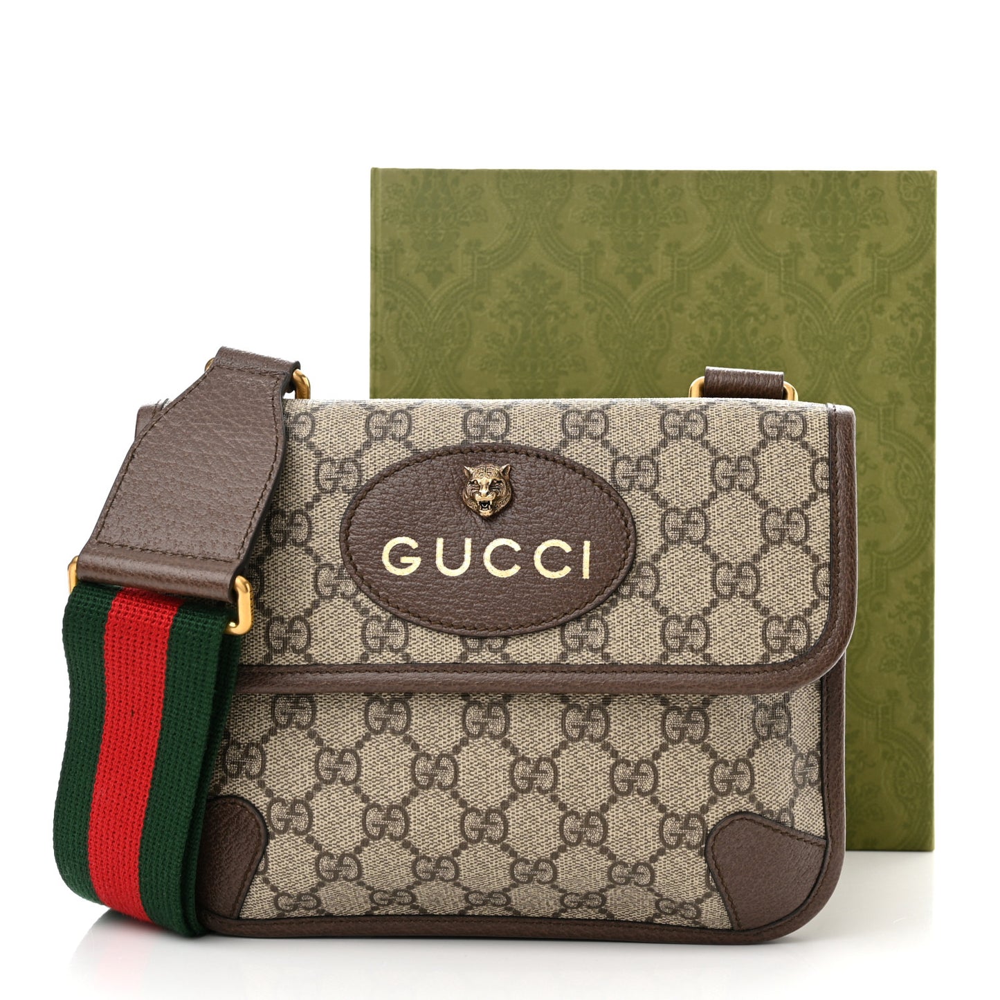 GG Supreme Monogram Web Small Neo Vintage Double Flap Messenger Bag Beige New Acero