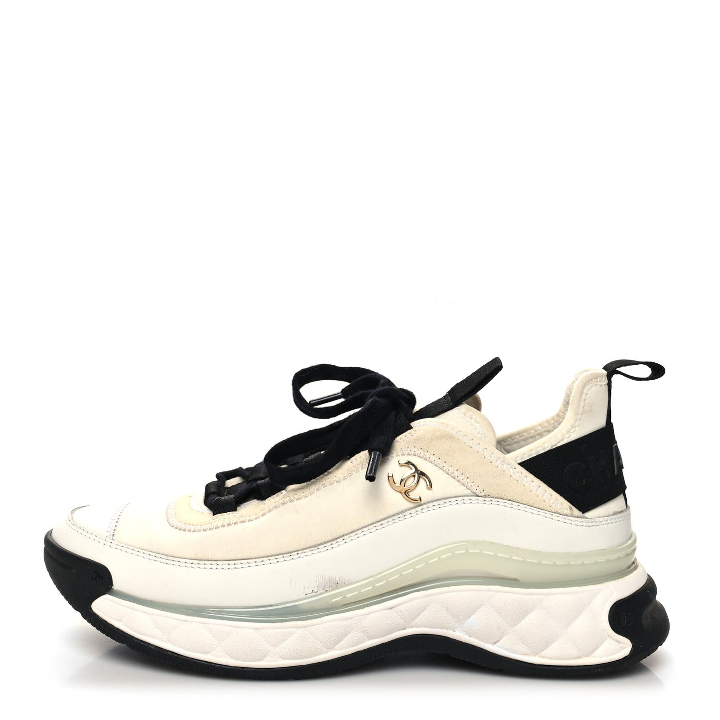 Velvet Calfskin Mixed Fibers CC Sneakers 37.5 Ivory Black