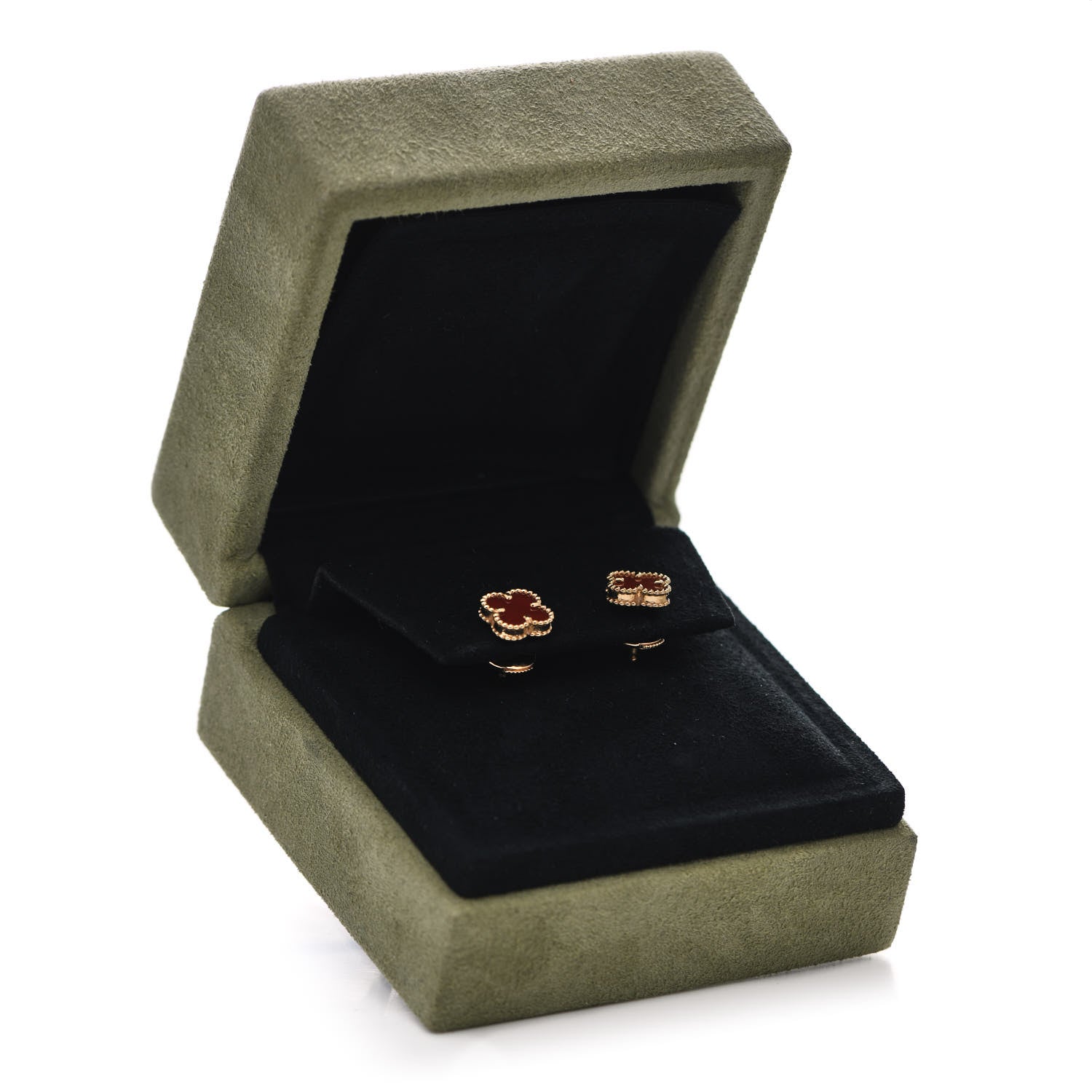 Van Cleef & Arpels 18K Rose Gold Carnelian Sweet Alhambra Earrings 5 of 5