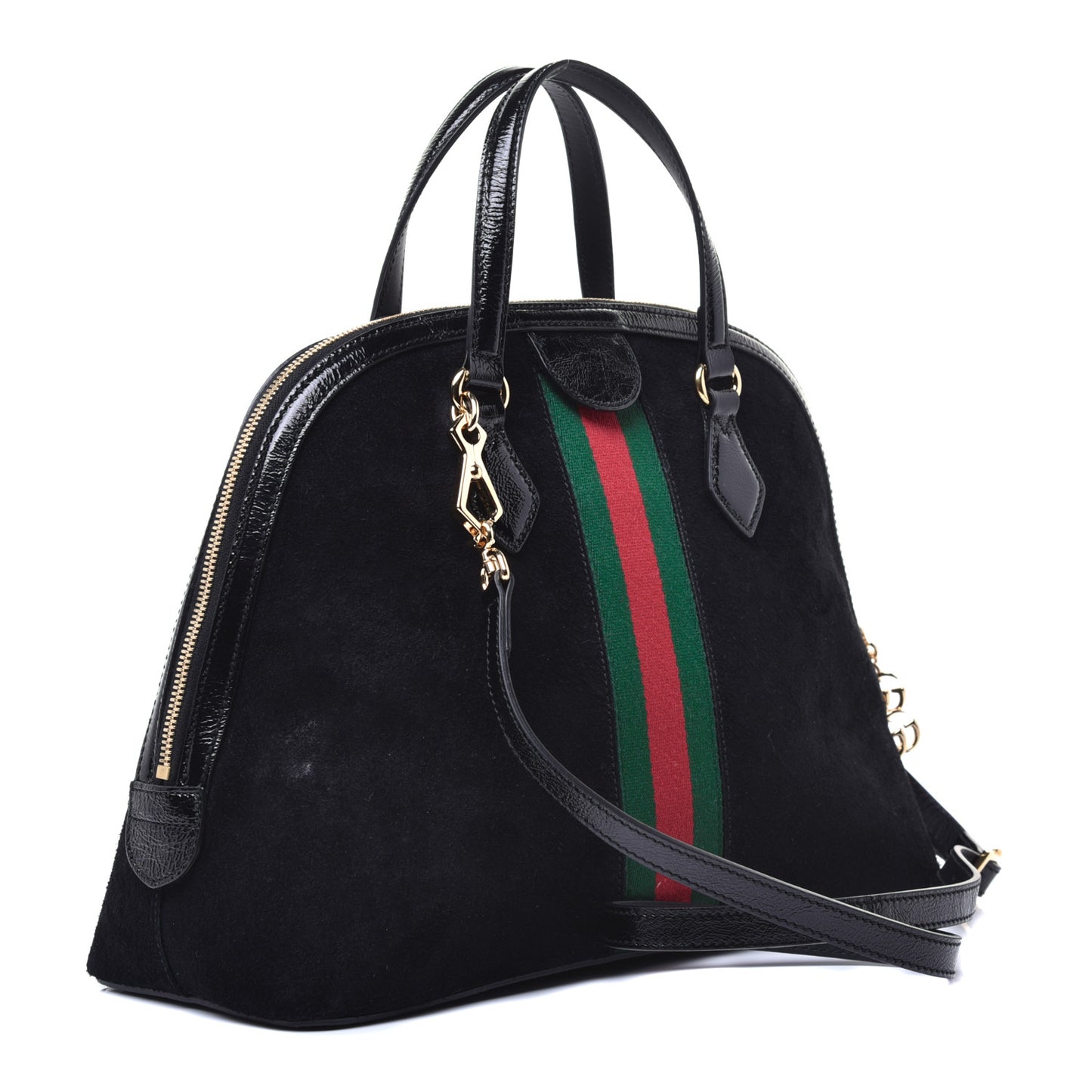 Suede Patent GG Web Medium Ophidia Top Handle Dome Bag Black