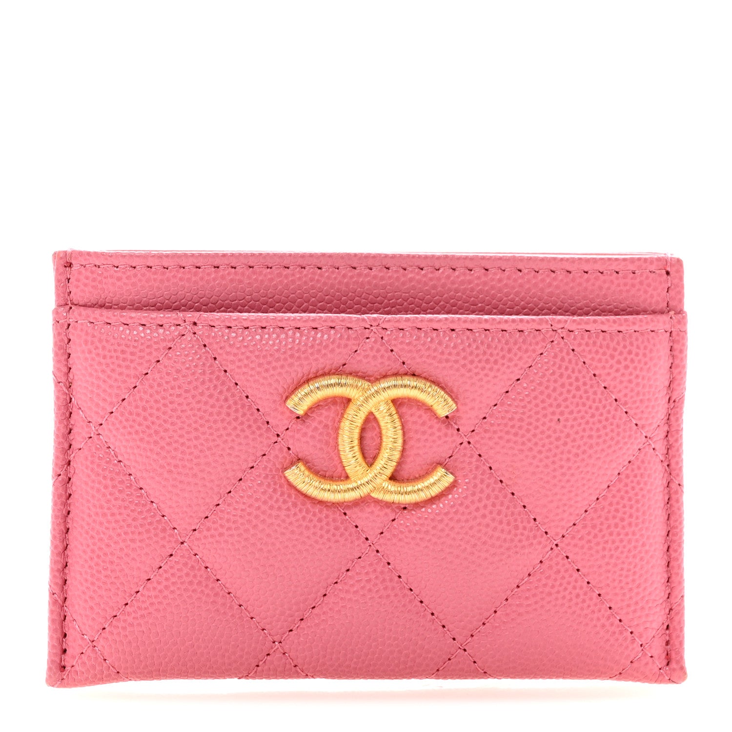 Chanel Caviar Quilted Textured CC Card Holder Pink 1 of 8