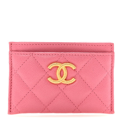 Chanel Caviar Quilted Textured CC Card Holder Pink 1 of 8