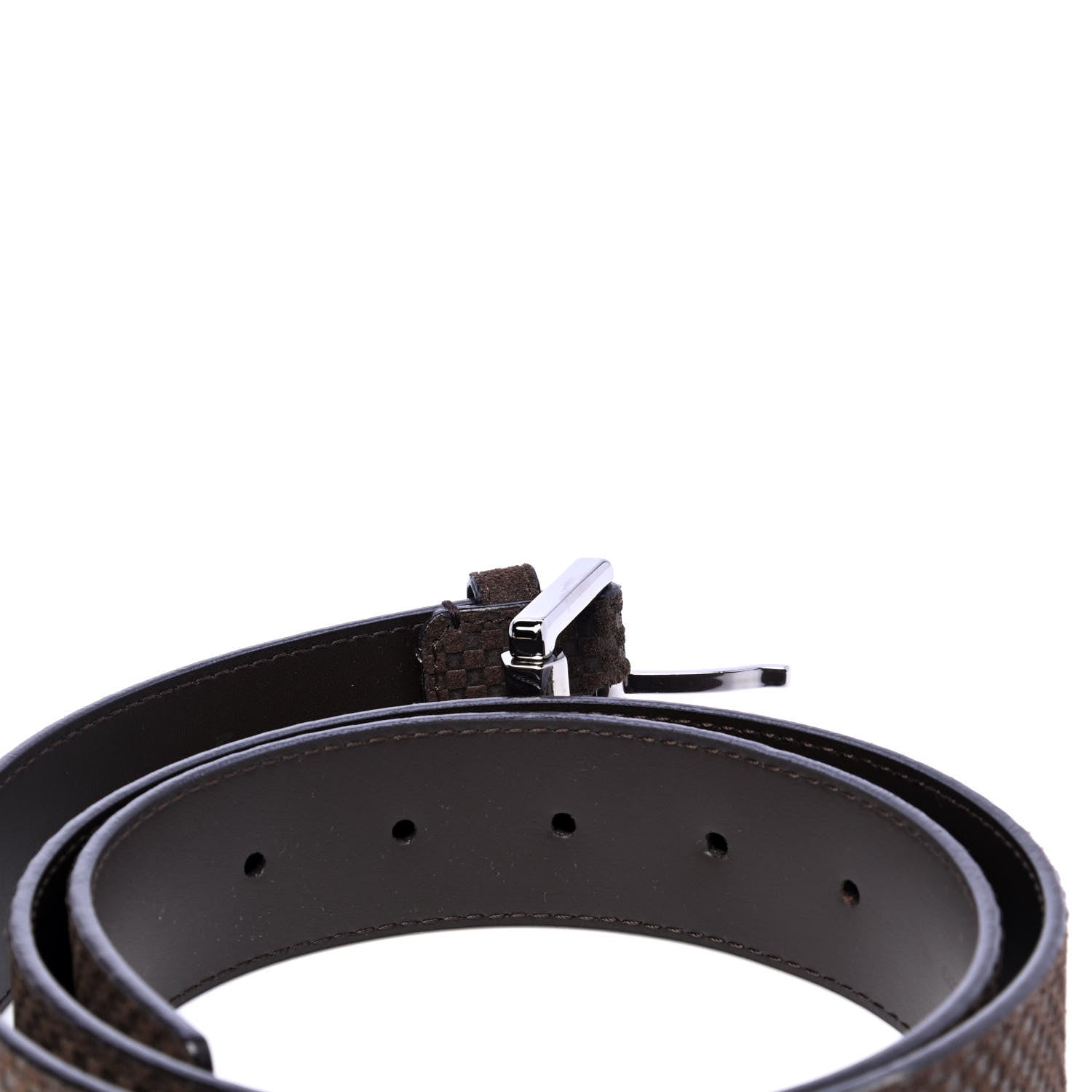 Louis Vuitton Suede Calfskin Mini Damier Belt 90 36 Moka 5 of 6