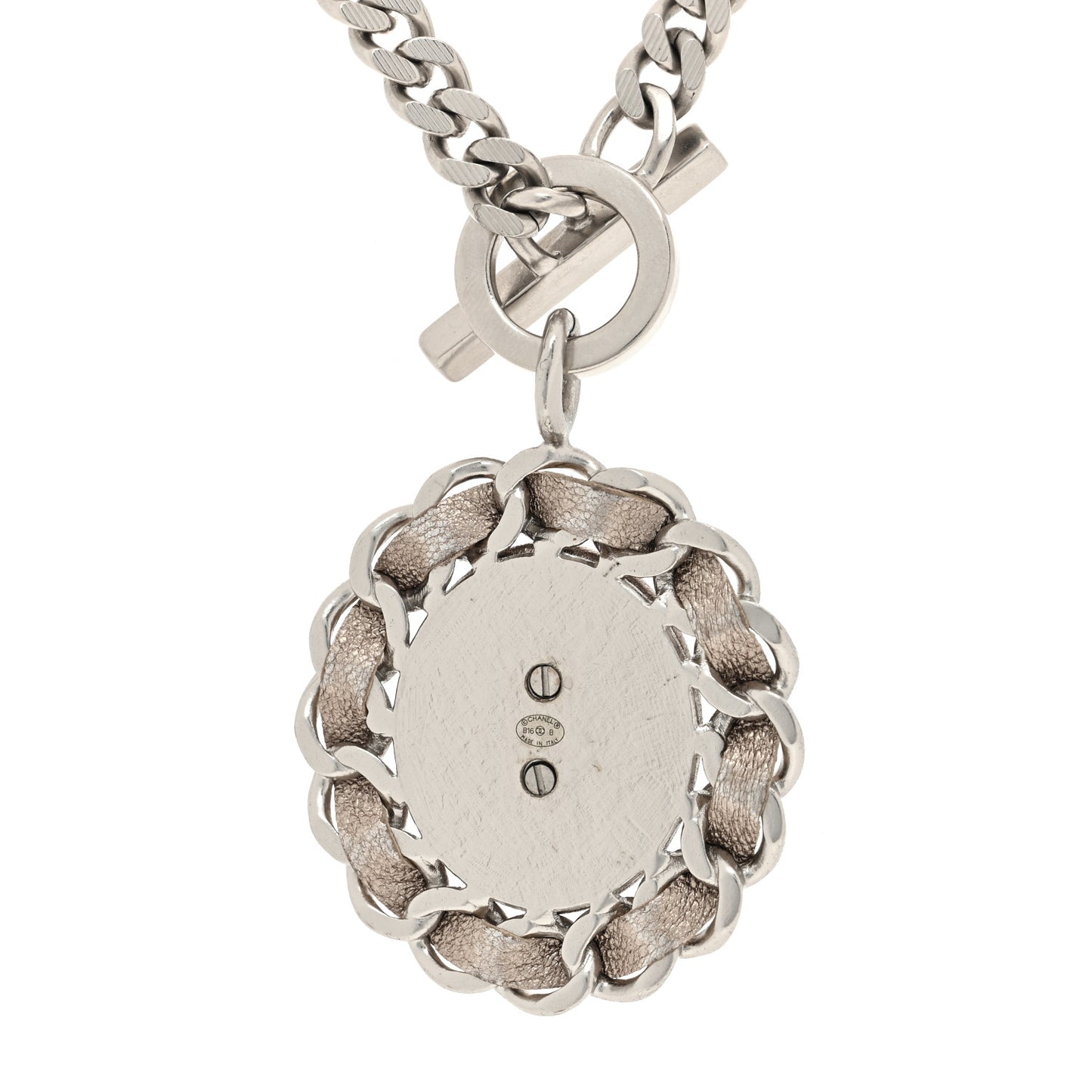 Lambskin CC Chain Pendant Necklace Silver