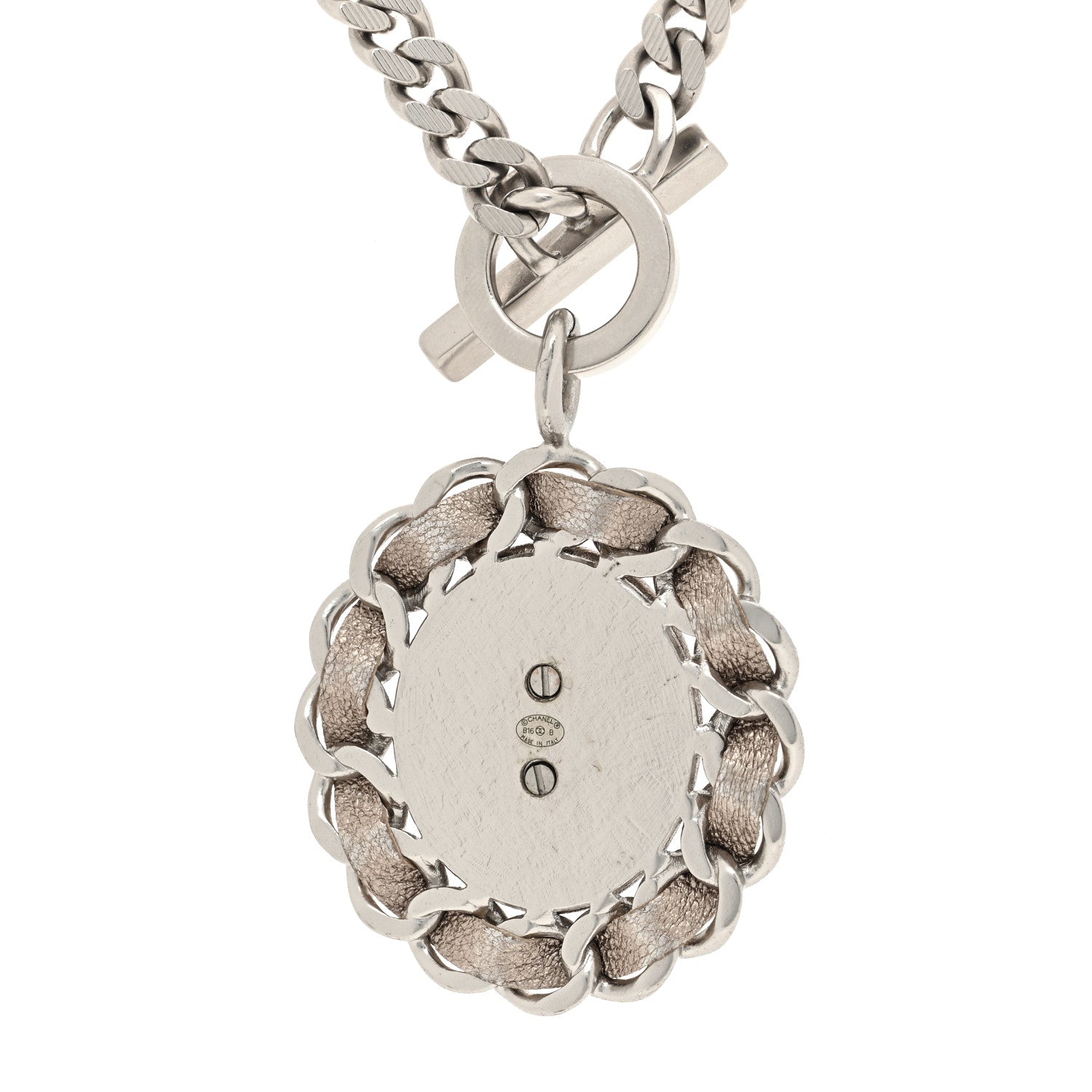 Chanel Lambskin CC Chain Pendant Necklace Silver 4 of 4