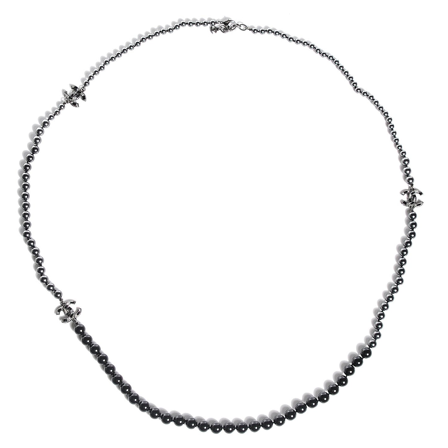Ruthenium Beaded Crystal CC Long Necklace Black