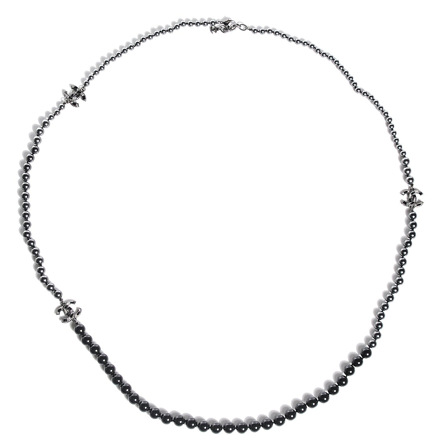 Chanel Ruthenium Beaded Crystal CC Long Necklace Black 1 of 4