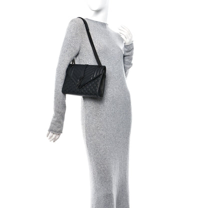 Saint Laurent Grain De Poudre Textured Mixed Matelasse Large Triquilt Monogram Monochrome Satchel Black 2 of 15