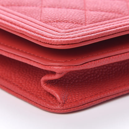 Chanel Caviar Quilted Boy Wallet On Chain WOC Red 10 of 14