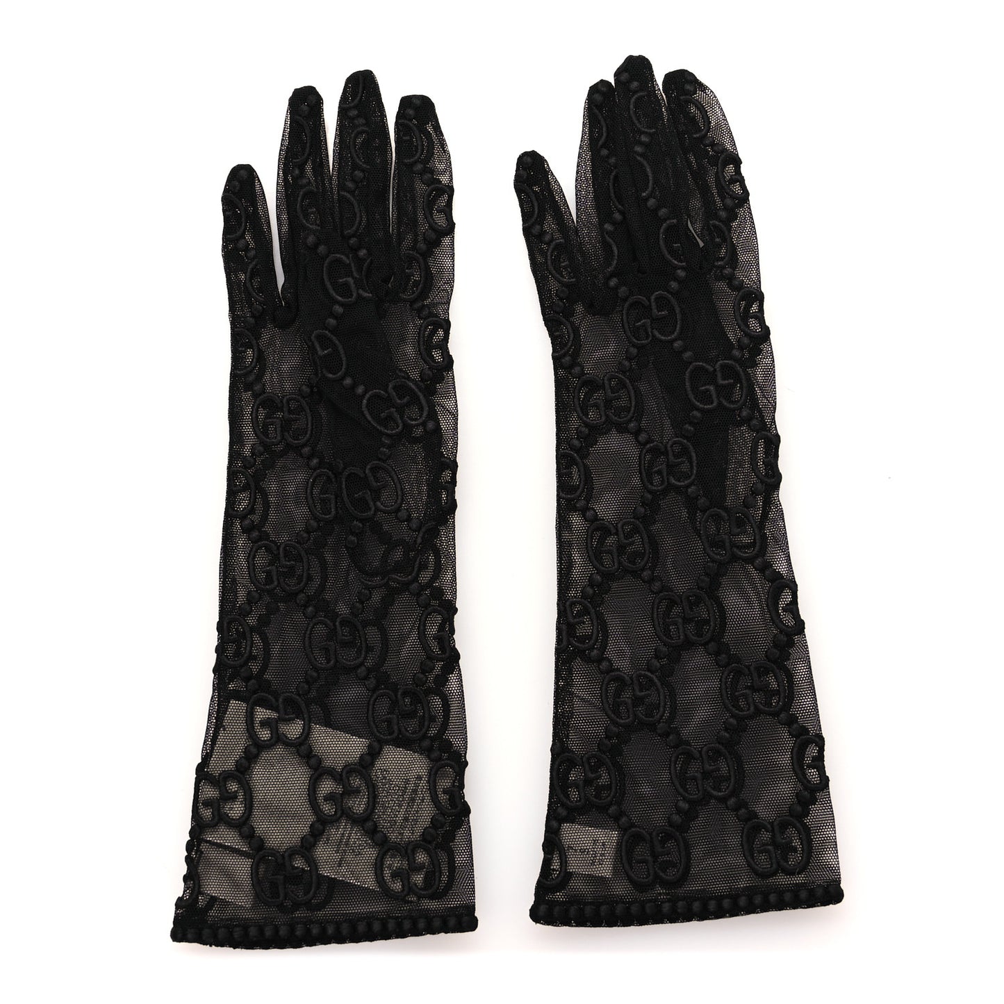 GG Monogram Tule Sheer Gloves S Black