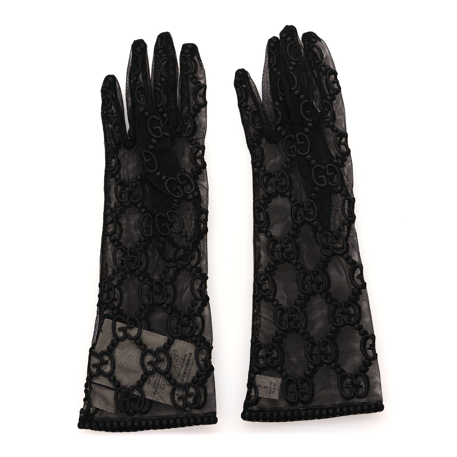 Gucci GG Monogram Tule Sheer Gloves S Black 1 of 4