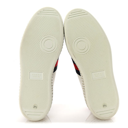 Gucci Calfskin Crystal Web Bee Embroidered Womens Ace Platform Sneakers 37.5 White 6 of 9