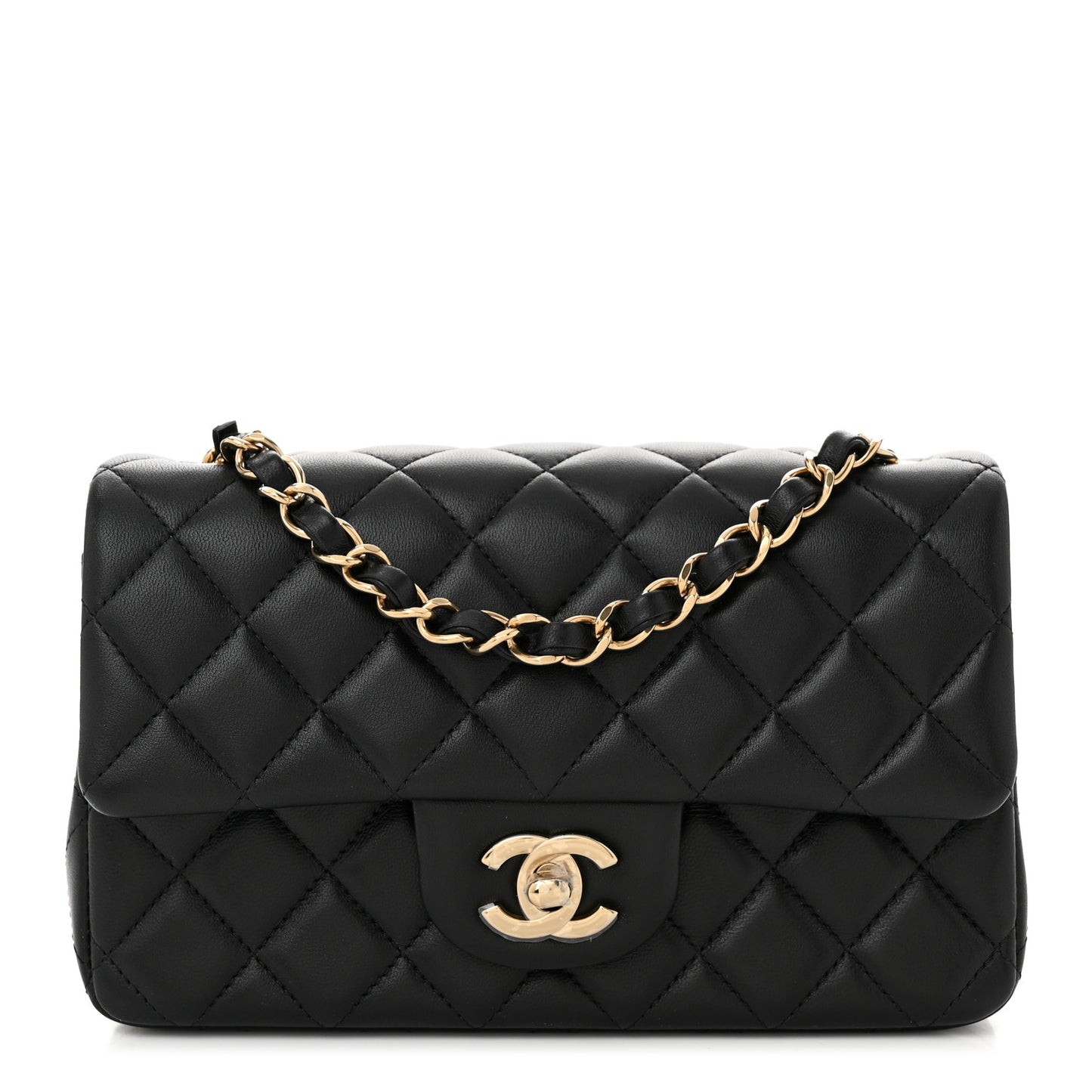Lambskin Quilted Mini Rectangular Flap Black