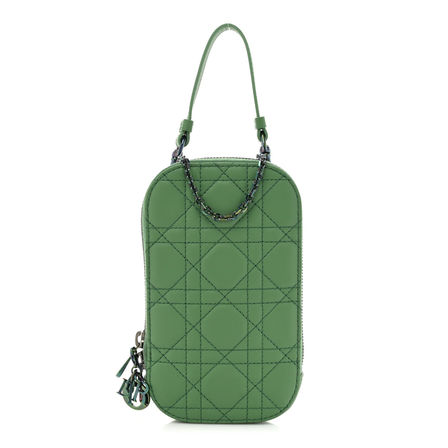 Lambskin Cannage Lady Dior Phone Holder Green