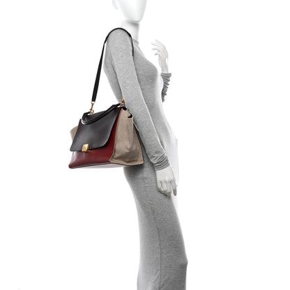 Celine Smooth Calfskin Linen Medium Tri-Color Trapeze Burgundy 2 of 12
