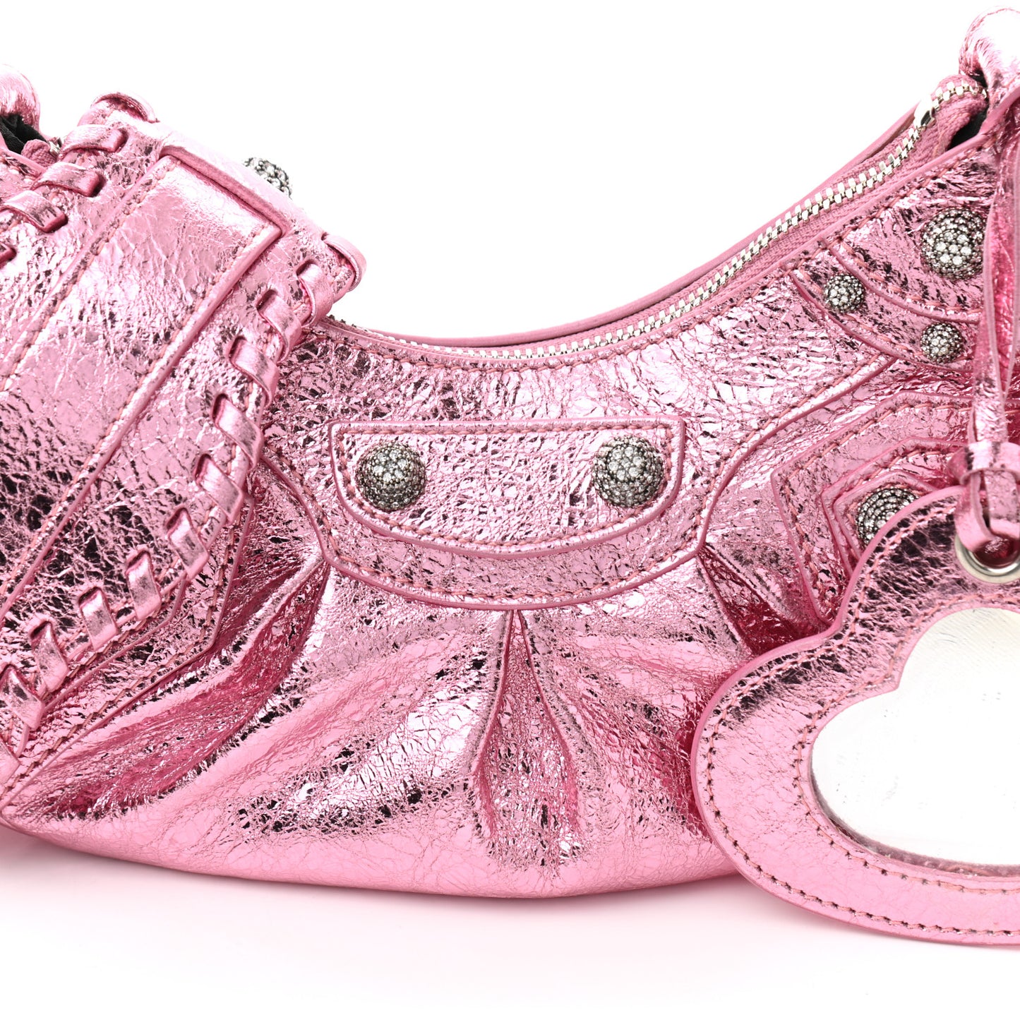 Metallic Agneau Arena Crystal Le Cagole Shoulder Bag XS Met Pink