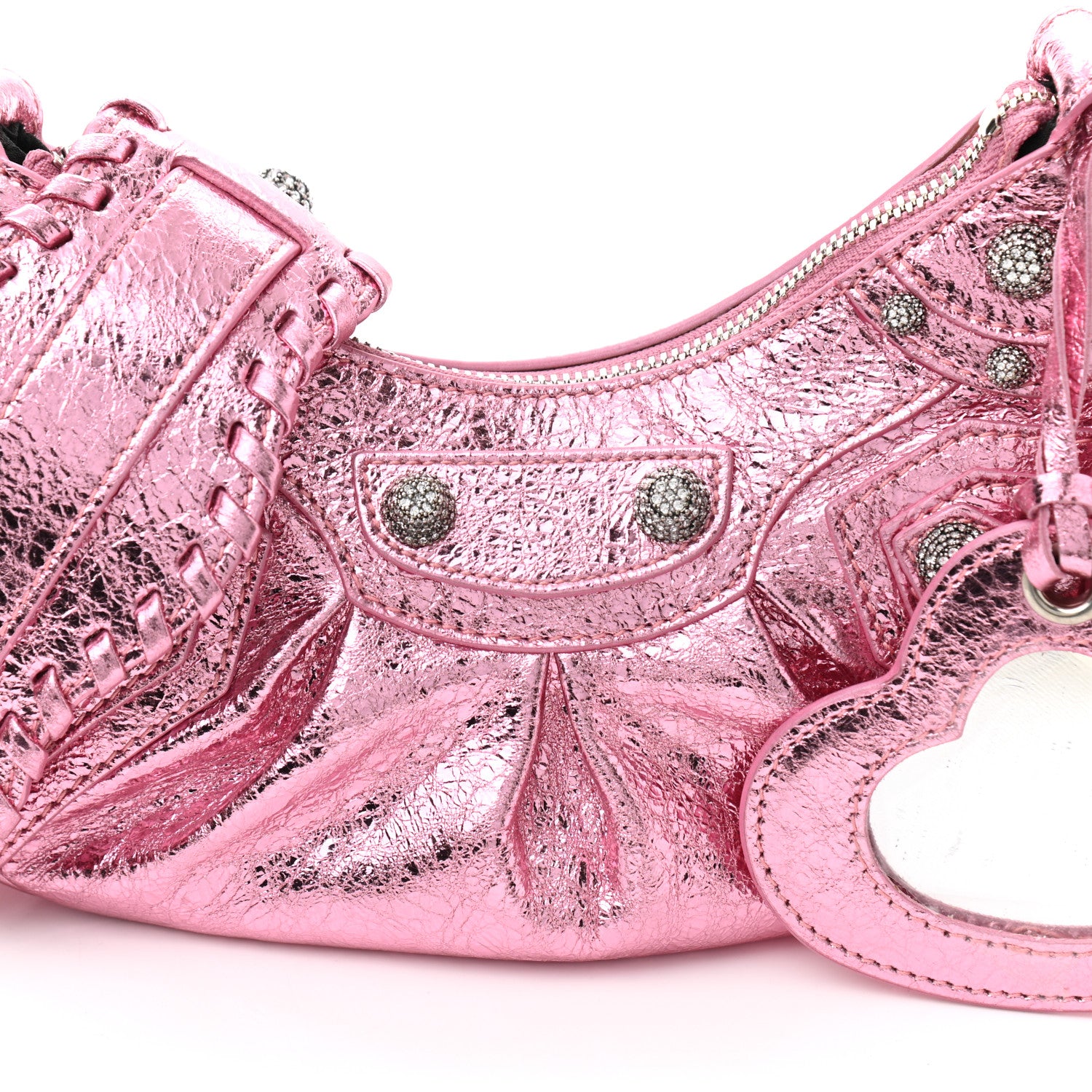 Balenciaga Metallic Agneau Arena Crystal Le Cagole Shoulder Bag XS Met Pink 8 of 10