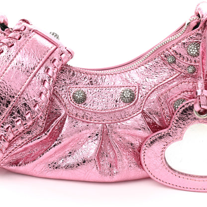 Balenciaga Metallic Agneau Arena Crystal Le Cagole Shoulder Bag XS Met Pink 8 of 10