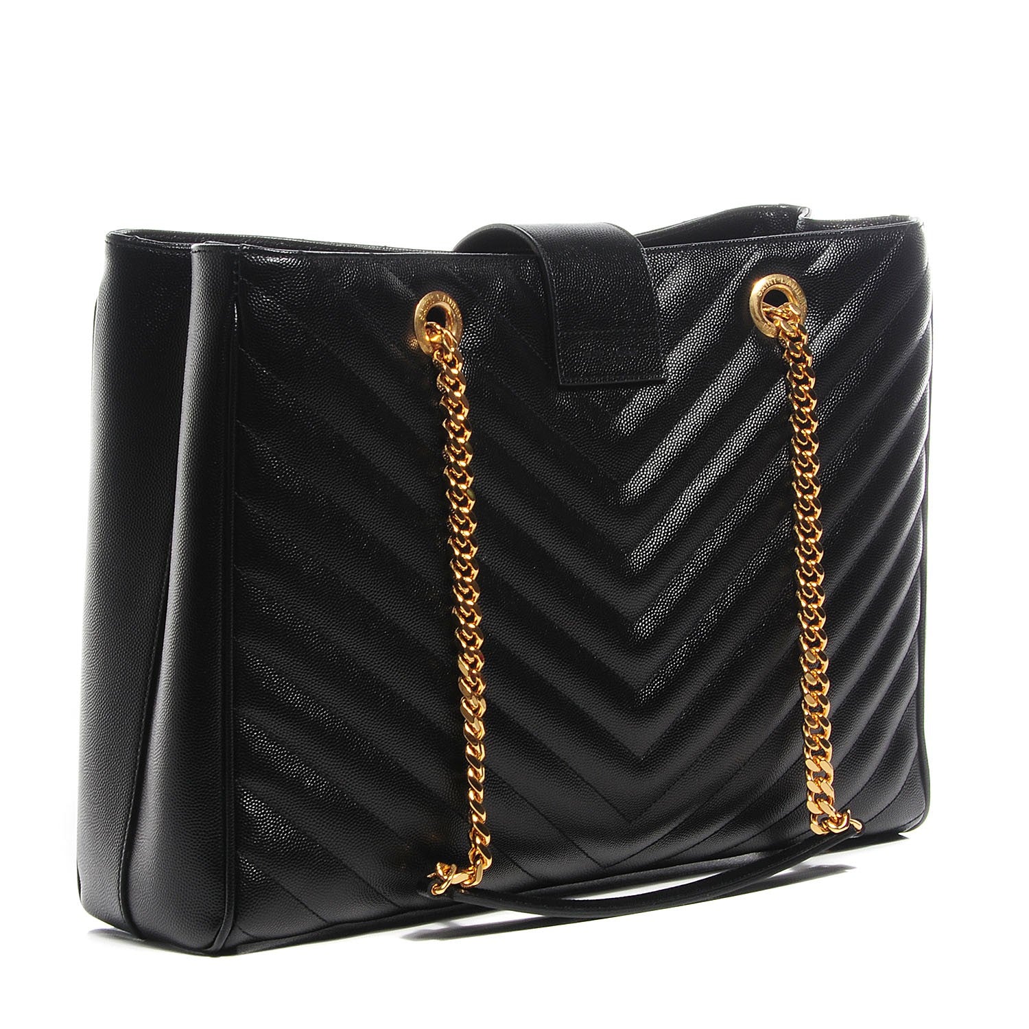 Saint Laurent Grain De Poudre Matelasse Chevron Monogram Shopping Bag Black 3 of 11