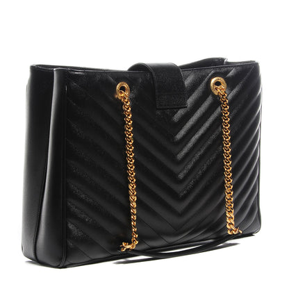 Saint Laurent Grain De Poudre Matelasse Chevron Monogram Shopping Bag Black 3 of 11