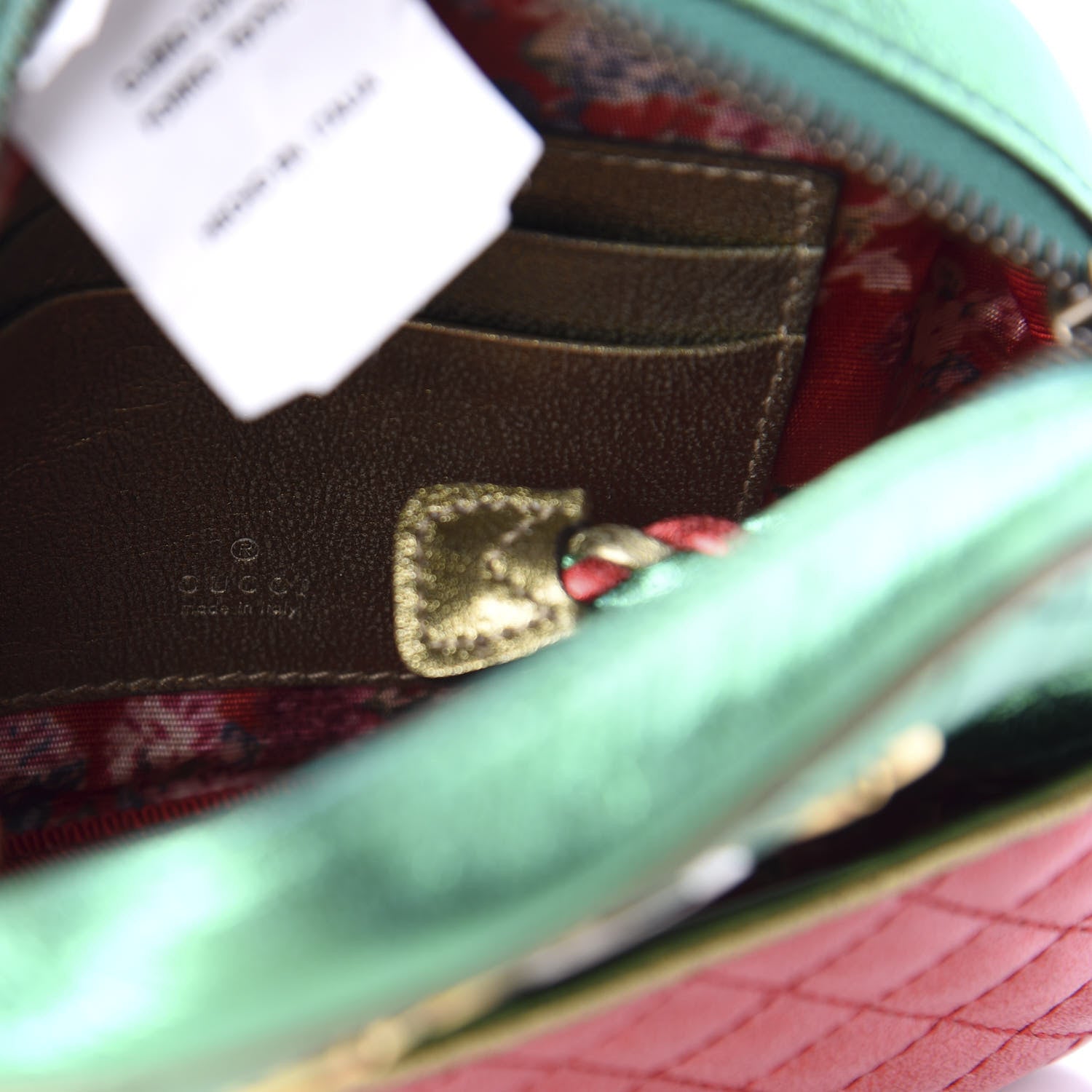 Gucci Laminated Nappa Trapuntata Mini Zumi Dome Shoulder Bag Rosso Jasmine Green Rame 8 of 10
