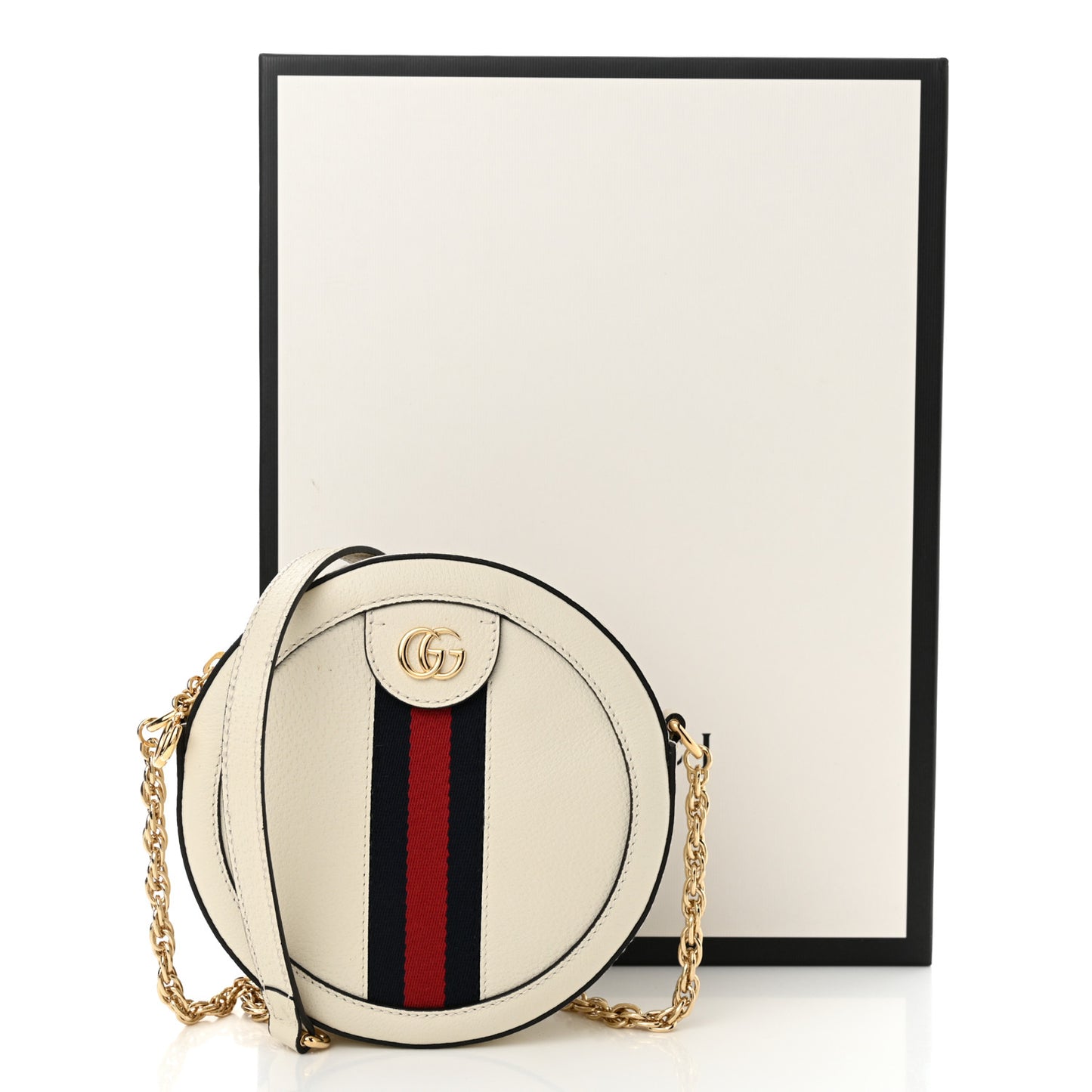 Textured Calfskin Web Mini Ophidia Round Shoulder Bag Mystic White