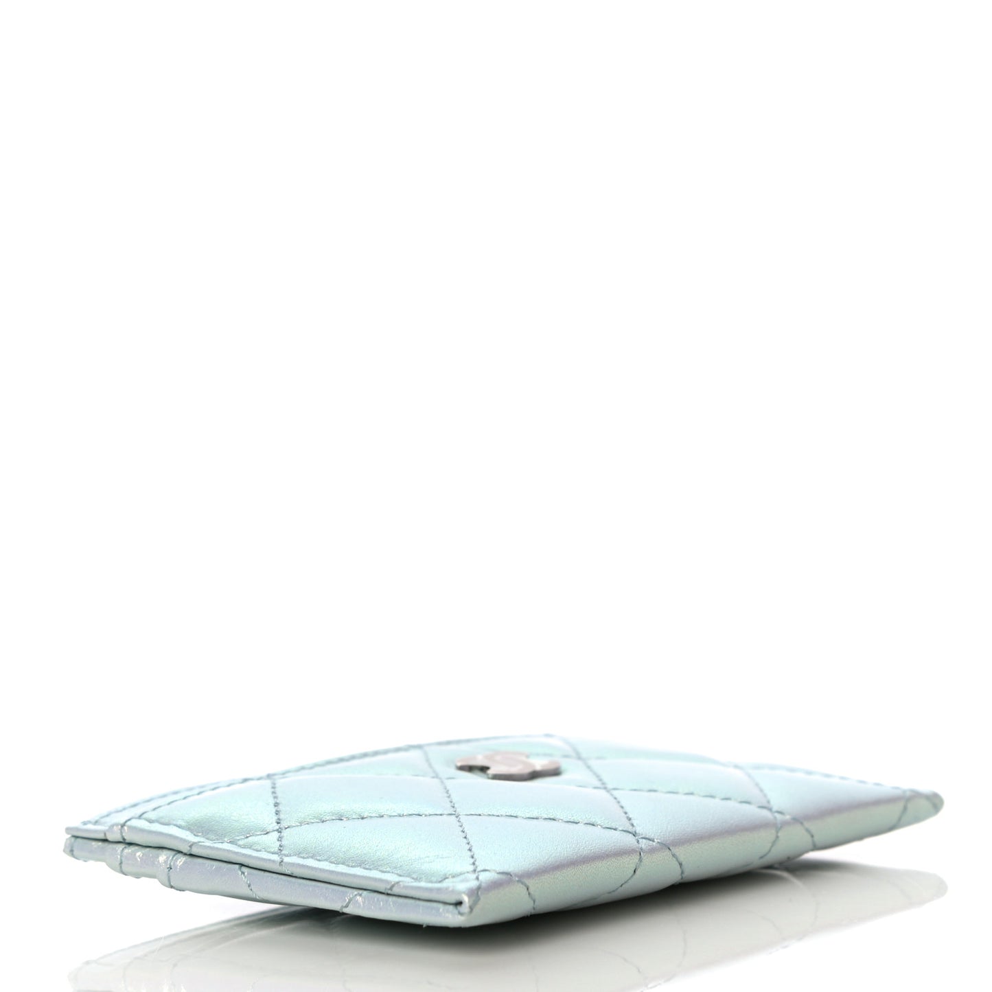 Iridescent Lambskin Quilted Card Holder Light Blue