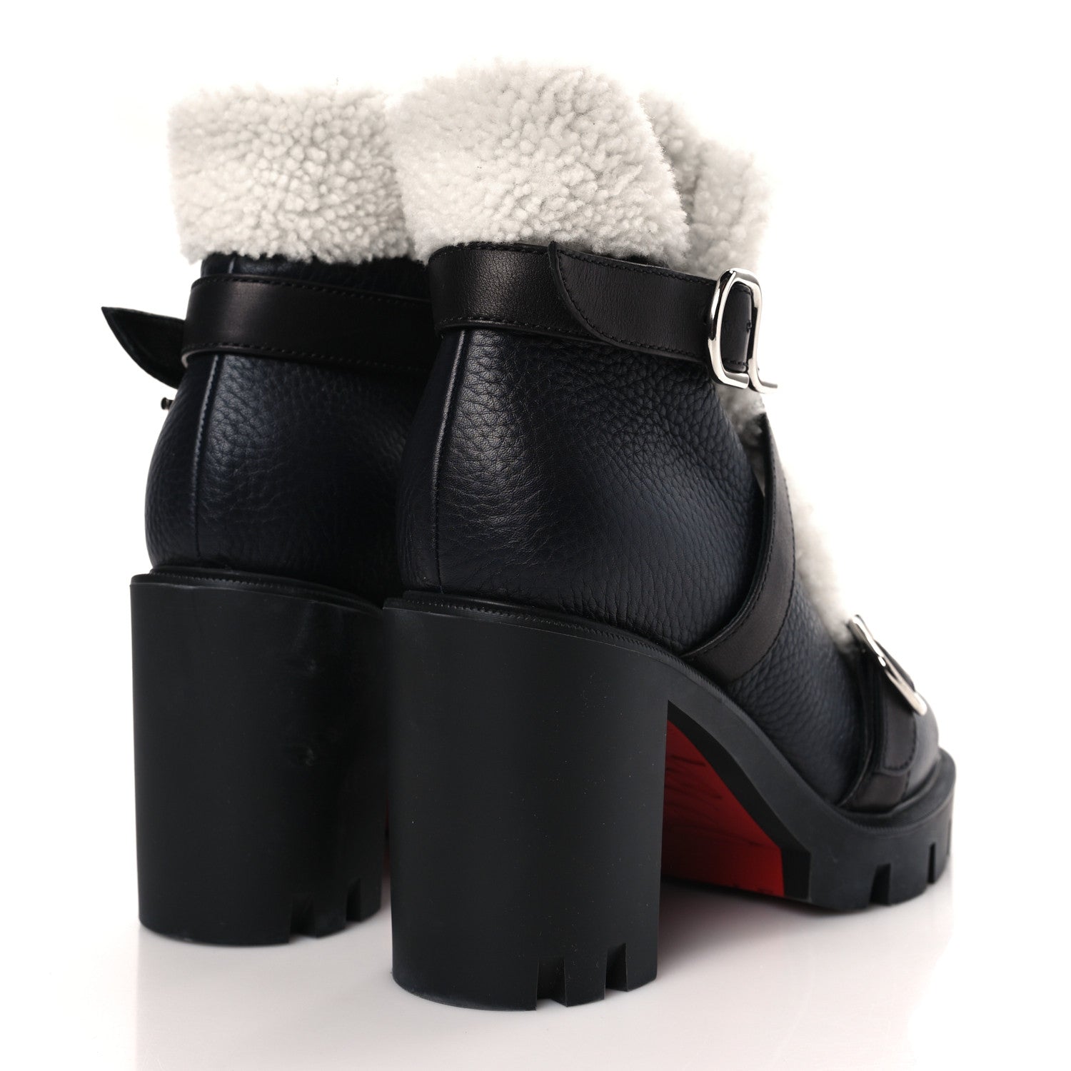 Christian Louboutin Calfskin Shearling Pole Chic 70 Booties 36.5 Nocturne Natural 4 of 8