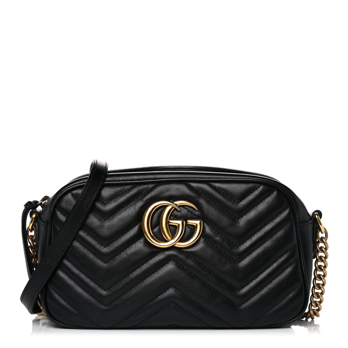 Calfskin Matelasse Small GG Marmont Chain Shoulder Bag Black